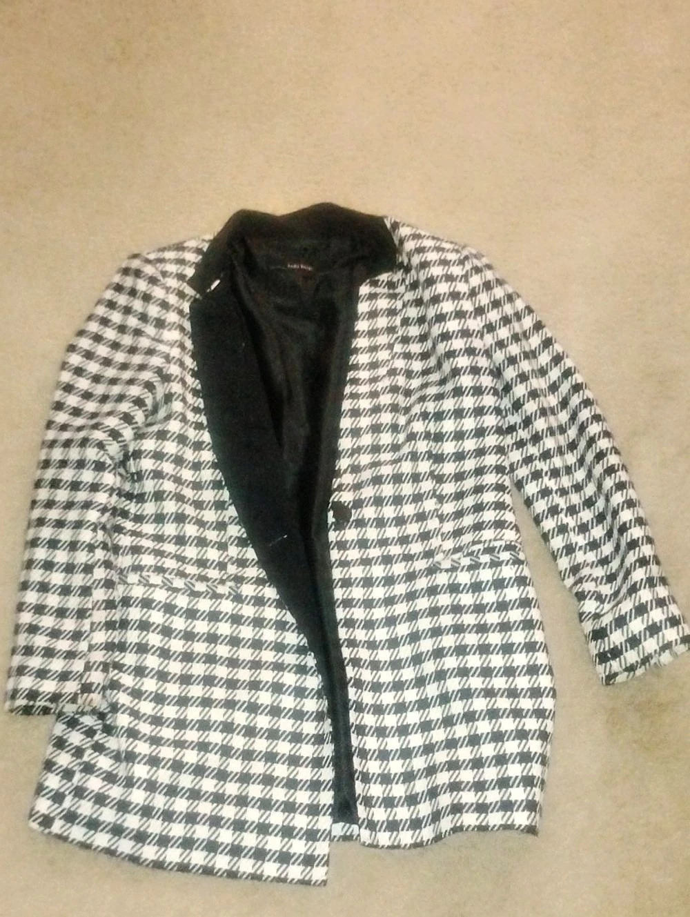 Zara Basic Houndstooth Blazer in Black & White Size Medium